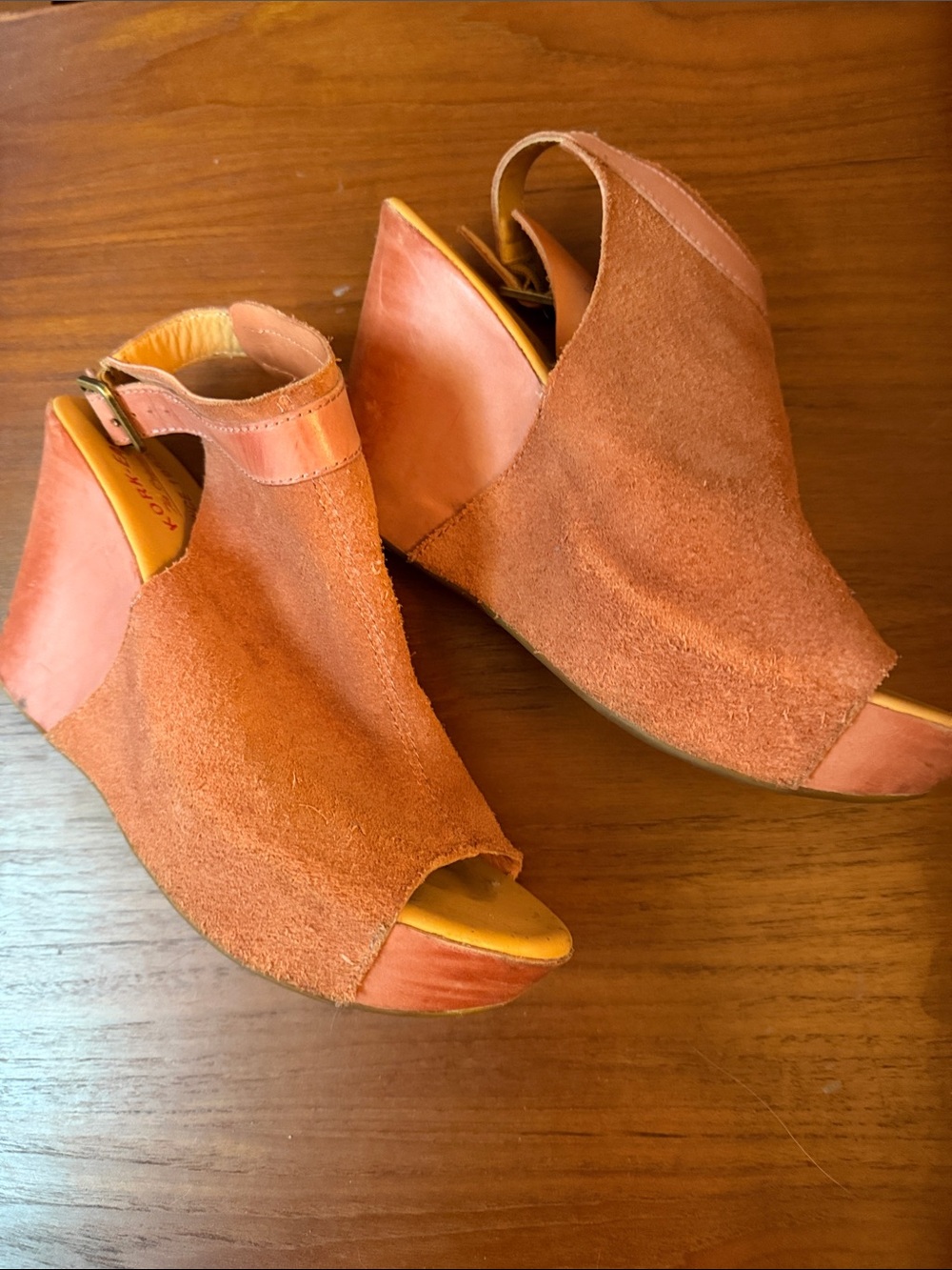 Kork-Ease Women's Rust Suede Peep-Toe Wedge Sandals